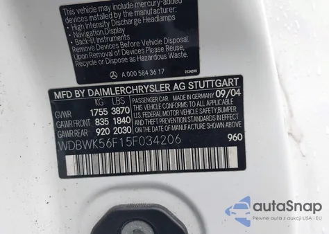 2005 Mercedes-Benz Slk 350 z USA, uszkodzony, nr VIN WDBWK56F15F034206